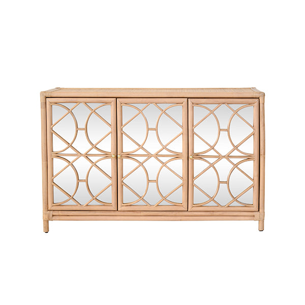 Worlds Away - Aria Three Door Decorative Mirror Front Buffet in Natural Rattan - ARIA NAT - GreatFurnitureDeal