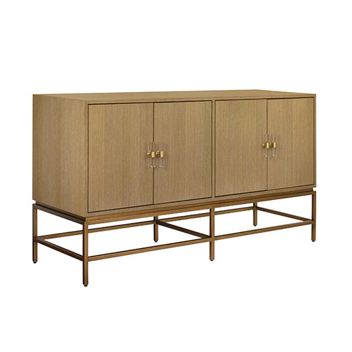 Worlds Away - Four Door Buffet With Antique Brass Metal Base In Cerused Oak - ARIEL CO - GreatFurnitureDeal