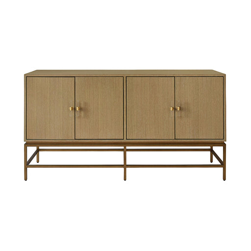 Worlds Away - Four Door Buffet With Antique Brass Metal Base In Cerused Oak - ARIEL CO - GreatFurnitureDeal