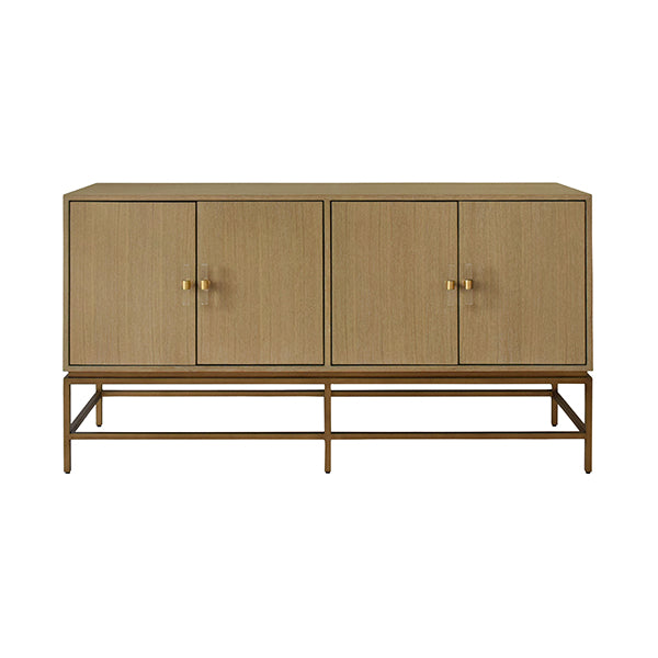 Worlds Away - Four Door Buffet With Antique Brass Metal Base In Cerused Oak - ARIEL CO - GreatFurnitureDeal