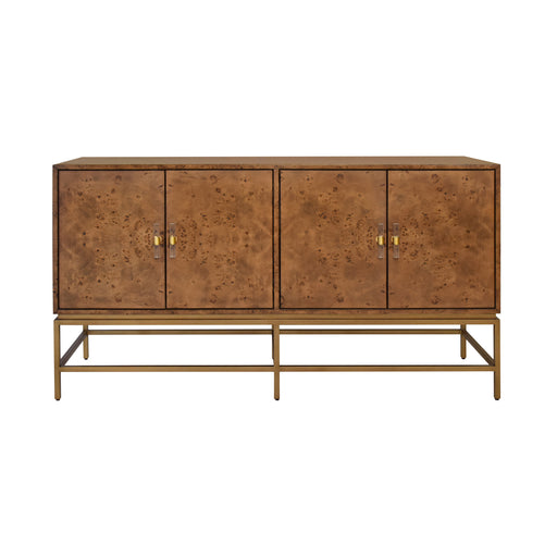 Worlds Away - Four Door Buffet With Antique Brass Metal Base In Dark Burl Wood - ARIEL DBW - GreatFurnitureDeal