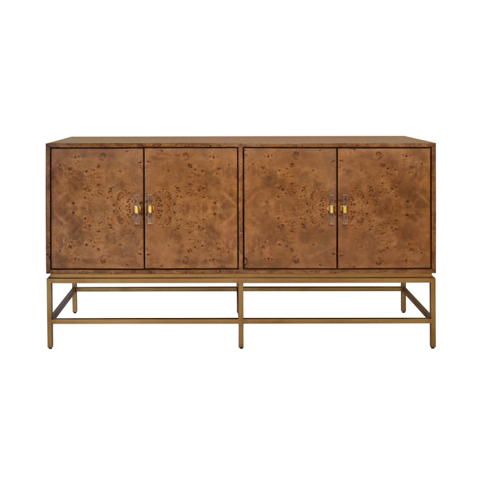 Worlds Away - Four Door Buffet With Antique Brass Metal Base In Dark Burl Wood - ARIEL DBW - GreatFurnitureDeal