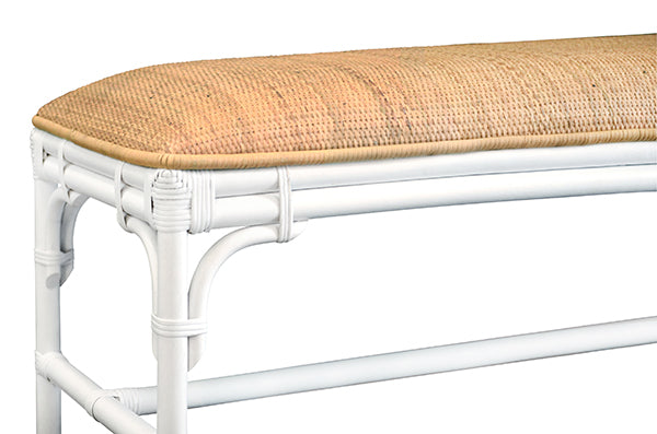 Worlds Away - Asha Bench With Natural Rattan Cushion Top and Rattan Base in Painted White - ASHA WH - GreatFurnitureDeal