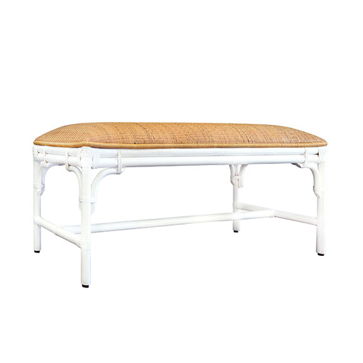 Worlds Away - Asha Bench With Natural Rattan Cushion Top and Rattan Base in Painted White - ASHA WH - GreatFurnitureDeal