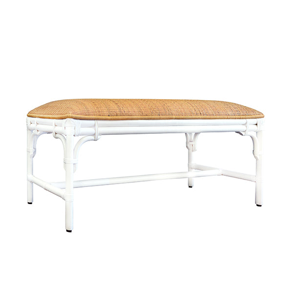 Worlds Away - Asha Bench With Natural Rattan Cushion Top and Rattan Base in Painted White - ASHA WH - GreatFurnitureDeal