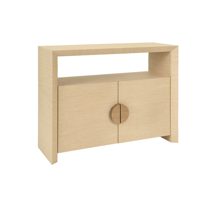 Worlds Away - Aspen Two Door Console Table With Open Shelf In Natural Grasscloth - ASPEN NAT - GreatFurnitureDeal