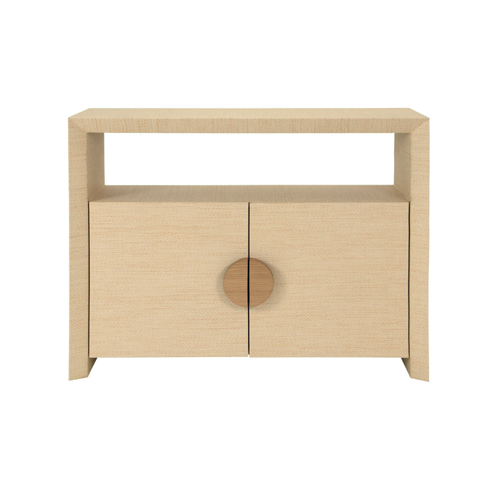 Worlds Away - Aspen Two Door Console Table With Open Shelf In Natural Grasscloth - ASPEN NAT - GreatFurnitureDeal