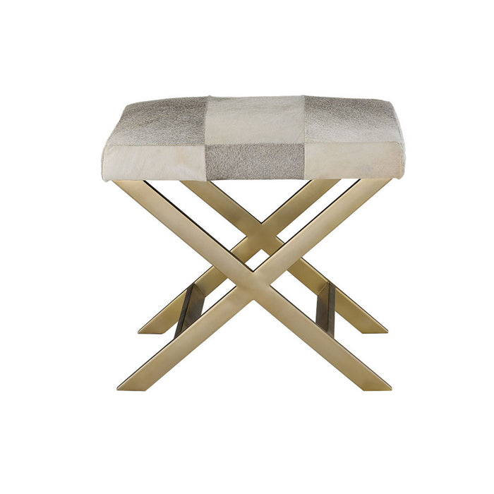 Hudson Cross Ottoman in Frosted Hide and Antique Brass - AT077-FH/ABF - GreatFurnitureDeal