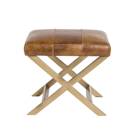 Hudson Cross Ottoman in Vintage Cigar and Antique Brass - AT077-VC/ABF - GreatFurnitureDeal