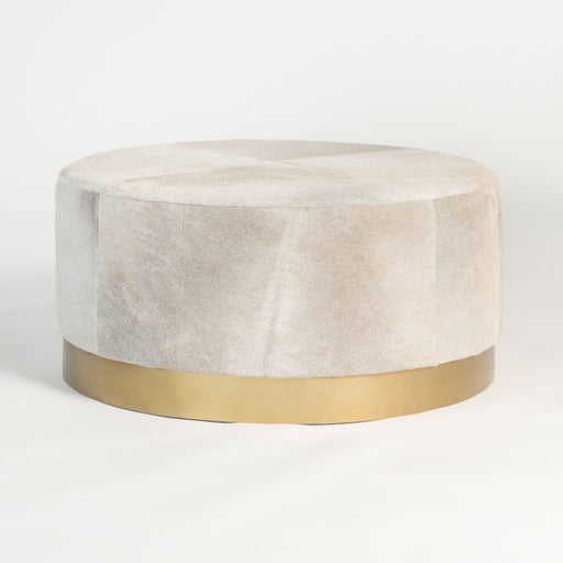 Jordan Ottoman in Frosted Hide and Antique Brass - AT085-FH/ABF - GreatFurnitureDeal