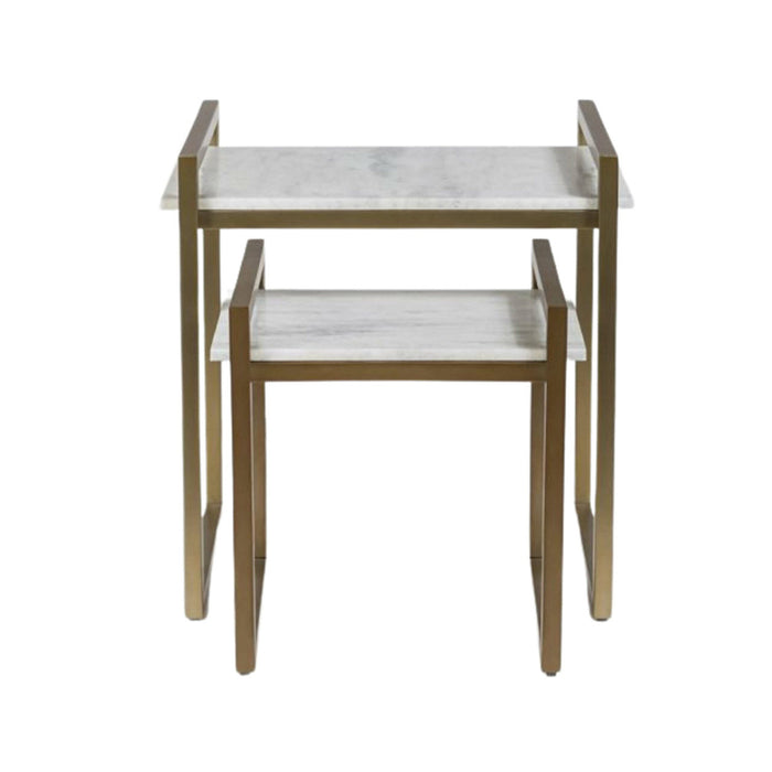 Santa Barbara Nesting Tables in Cloud Marble and Antique Brass, sold as a pair - AT9222-CM/ABF - GreatFurnitureDeal