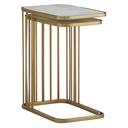 Retro Nesting Tables in Cloud Marble and Antique Brass, sold as a pair - AT9225-CM/ABF - GreatFurnitureDeal