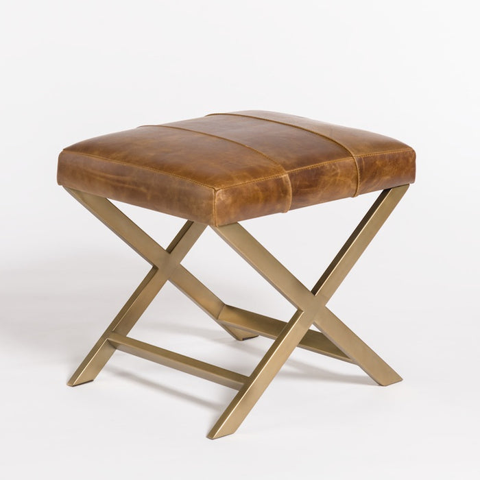 Hudson Cross Ottoman in Vintage Cigar and Antique Brass - AT077-VC/ABF - GreatFurnitureDeal