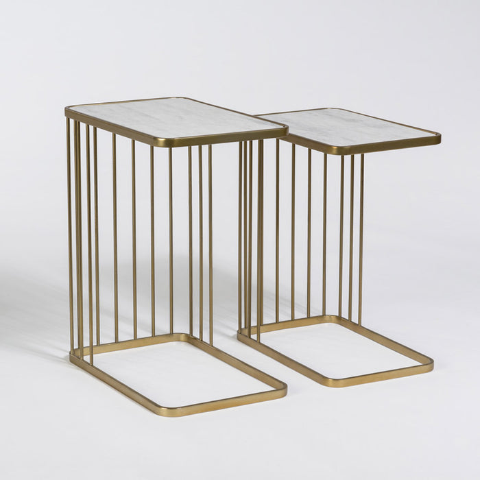 Retro Nesting Tables in Cloud Marble and Antique Brass, sold as a pair - AT9225-CM/ABF - GreatFurnitureDeal
