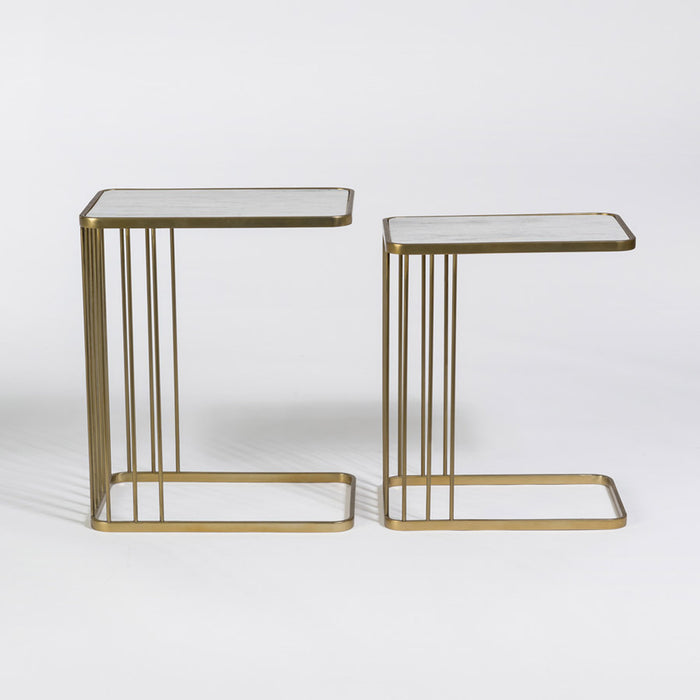 Retro Nesting Tables in Cloud Marble and Antique Brass, sold as a pair - AT9225-CM/ABF - GreatFurnitureDeal