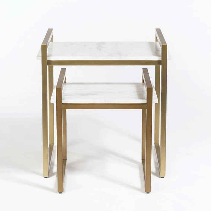 Santa Barbara Nesting Tables in Cloud Marble and Antique Brass, sold as a pair - AT9222-CM/ABF - GreatFurnitureDeal