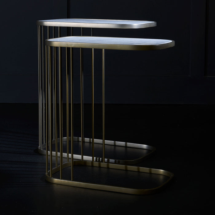Retro Nesting Tables in Cloud Marble and Antique Brass, sold as a pair - AT9225-CM/ABF - GreatFurnitureDeal