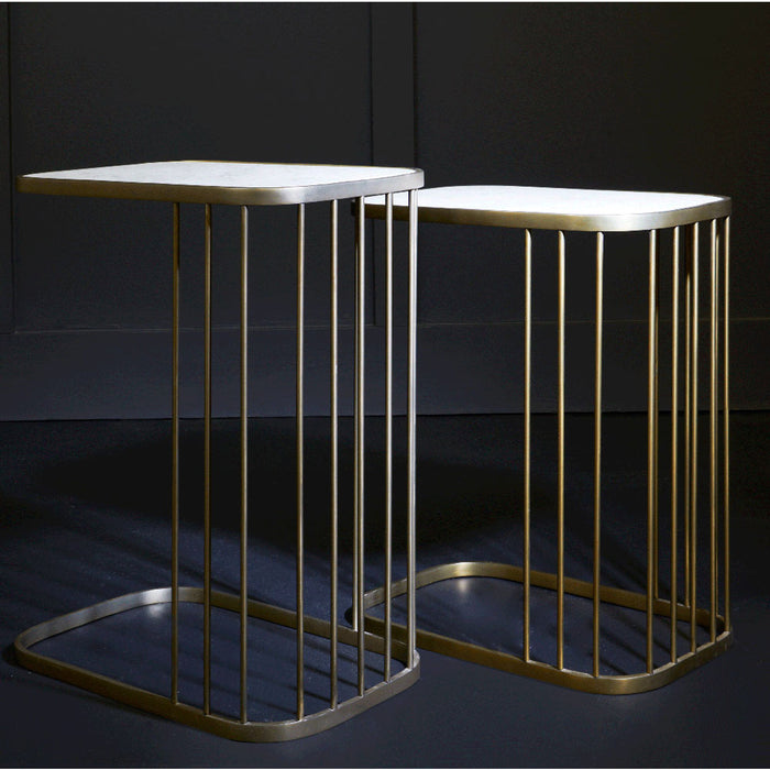 Retro Nesting Tables in Cloud Marble and Antique Brass, sold as a pair - AT9225-CM/ABF - GreatFurnitureDeal