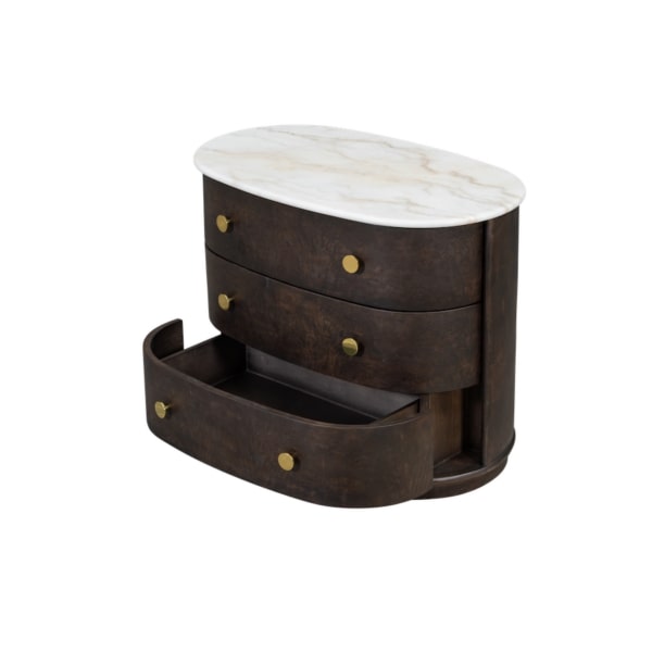 Greer Three Drawer Nightstand in Chocolate Burl - AT20330-CTB/GWM - GreatFurnitureDeal