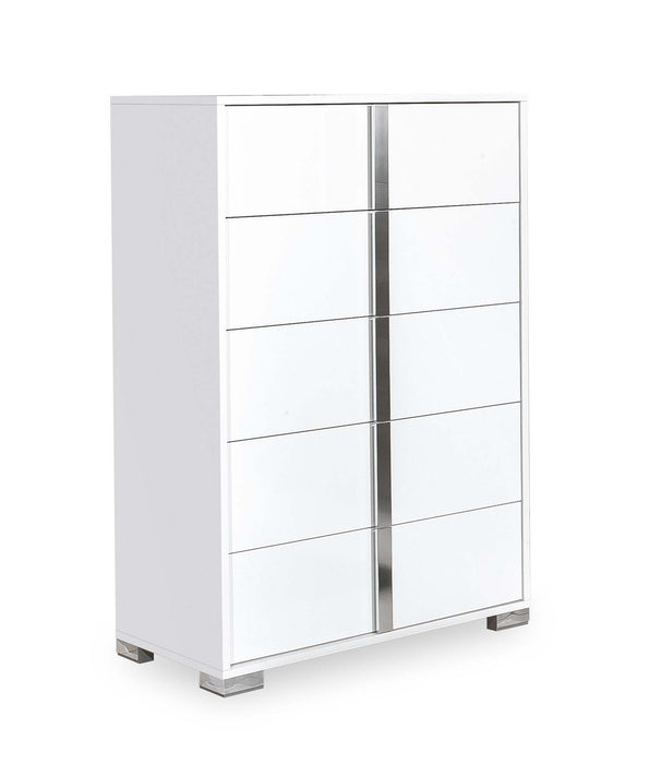 J&M Furniture - Alice Gloss White 5 Drawers Chest  - 15545-CH-GLOSS WHITE - GreatFurnitureDeal