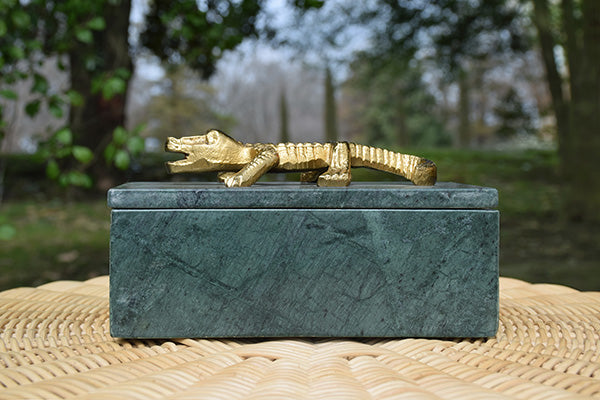 Worlds Away - Green Marble Box With Brass Alligator Handle - ALLIE - GreatFurnitureDeal