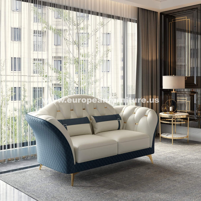 European Furniture - Amalia Loveseat White-Blue Italian Leather - EF-28042-L - GreatFurnitureDeal