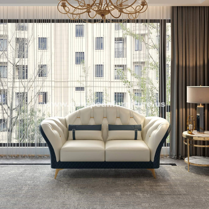 European Furniture - Amalia Loveseat White-Blue Italian Leather - EF-28042-L