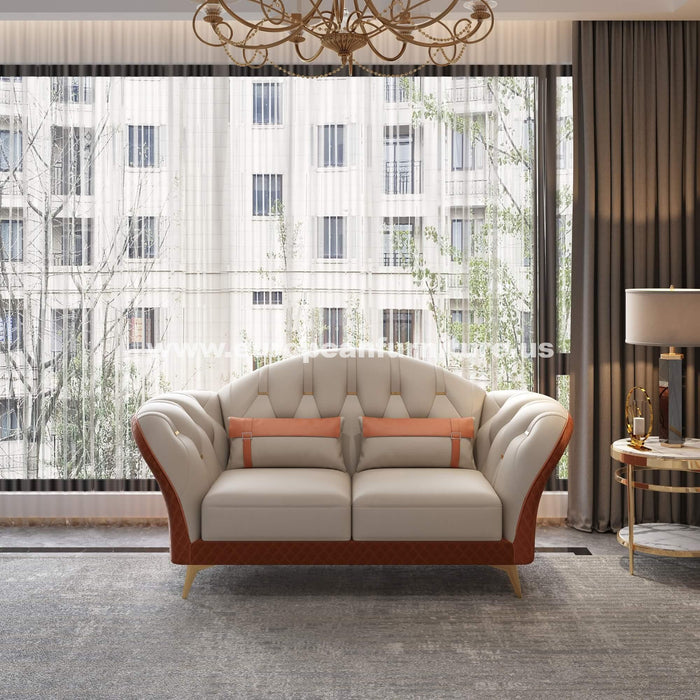 European Furniture - Amalia Loveseat White-Orange Italian Leather - EF-28040-L - GreatFurnitureDeal