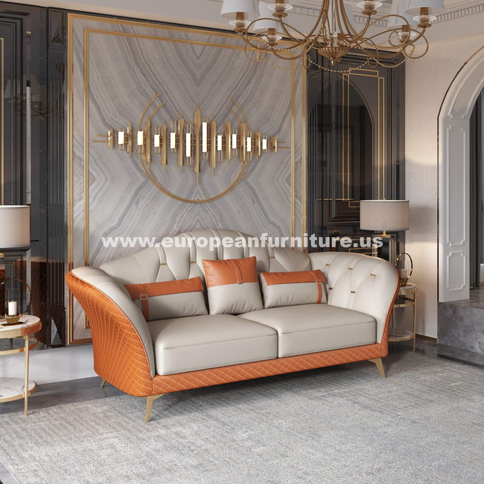European Furniture - Amalia Sofa Off White-Orange Italian Leather - EF-28040-S