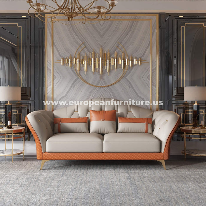 European Furniture - Amalia Sofa Off White-Orange Italian Leather - EF-28040-S