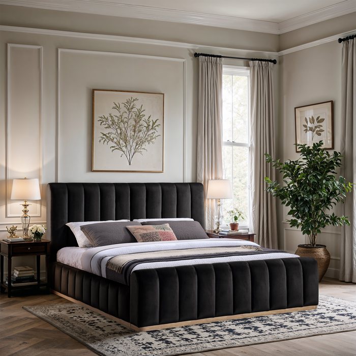 Meridian Furniture - Amara Black Velvet Upholstered King Bed - AmaraBlack-K - GreatFurnitureDeal