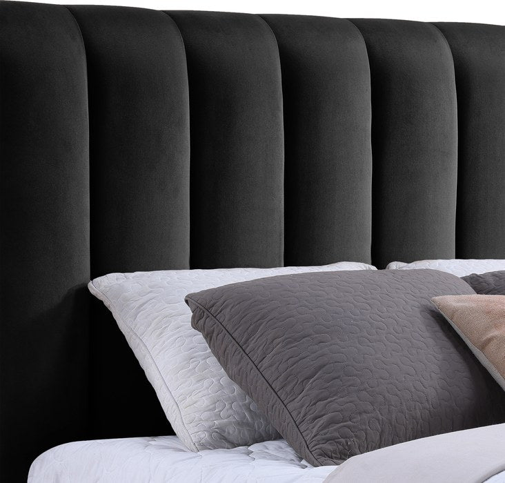 Meridian Furniture - Amara Black Velvet Upholstered King Bed - AmaraBlack-K - GreatFurnitureDeal