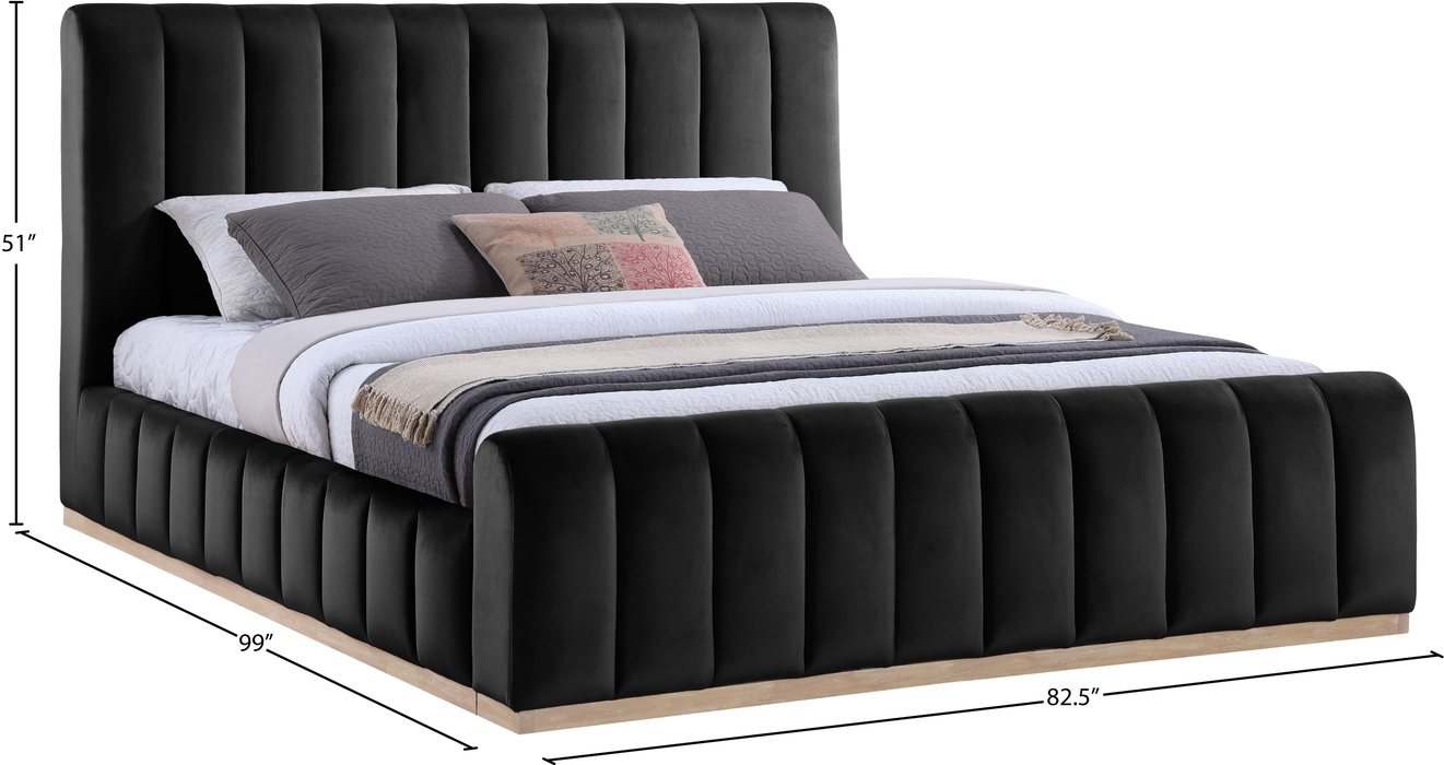 Meridian Furniture - Amara Black Velvet Upholstered King Bed - AmaraBlack-K - GreatFurnitureDeal