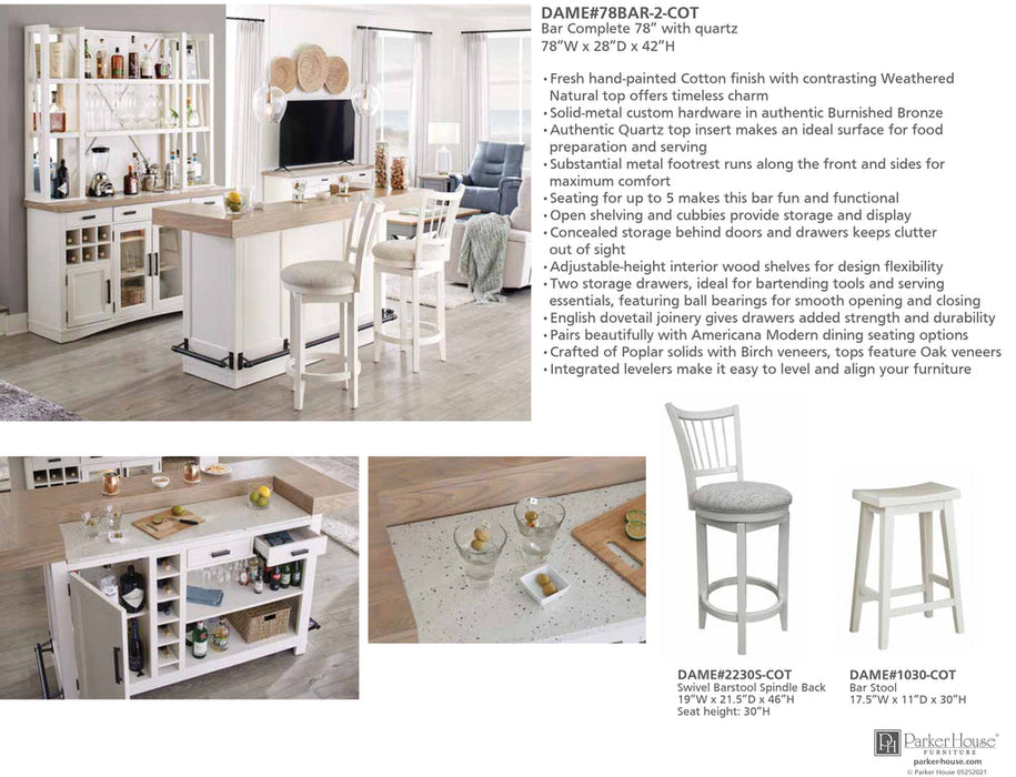 Parker House - Americana Modern 3 Piece 72 in. Island Counter-Height Table Set - DAME#78BAR-2-COT-3SET - GreatFurnitureDeal