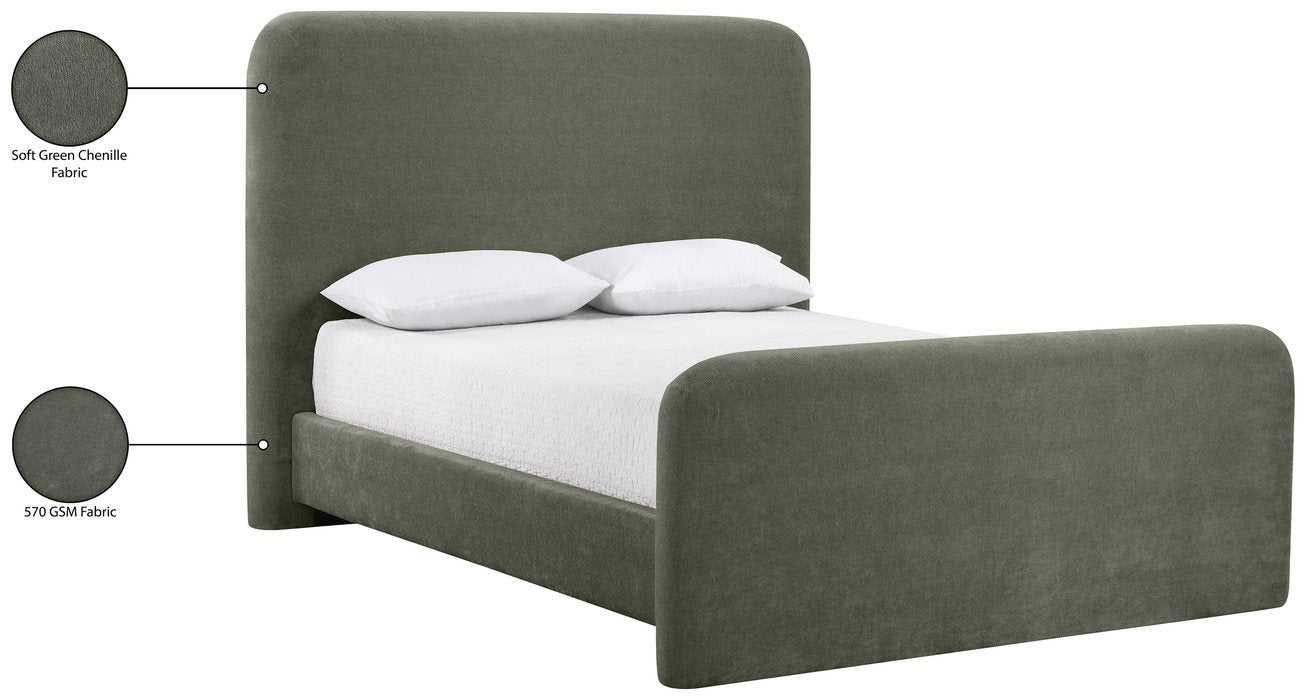 Meridian Furniture - Fira Green Chenille Fabric Upholstered Queen Bed - B1222Green-Q - GreatFurnitureDeal
