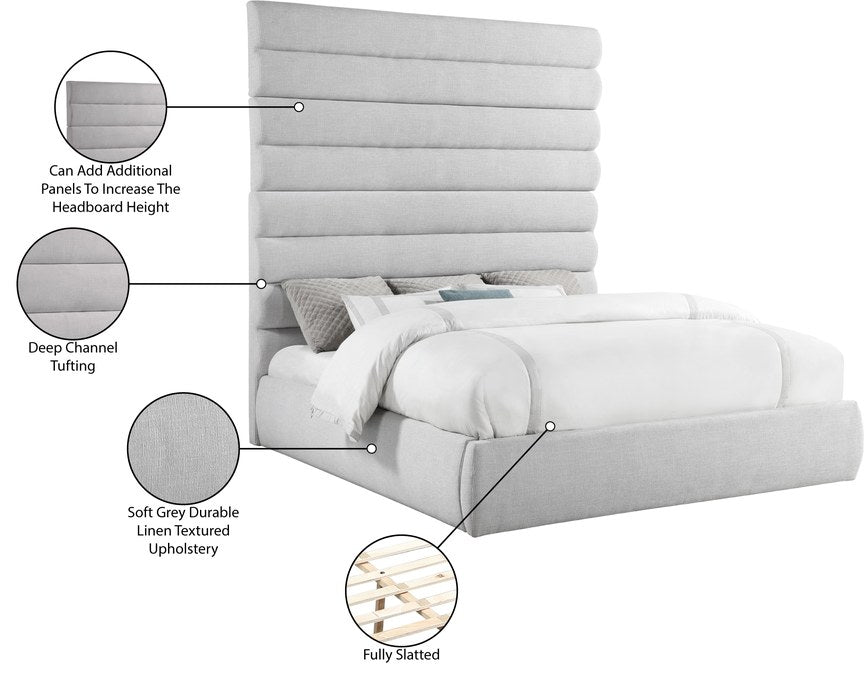 Meridian Furniture - Adam Grey Linen Textured Fabric Upholstered King Bed - B1255Grey-K90 - GreatFurnitureDeal
