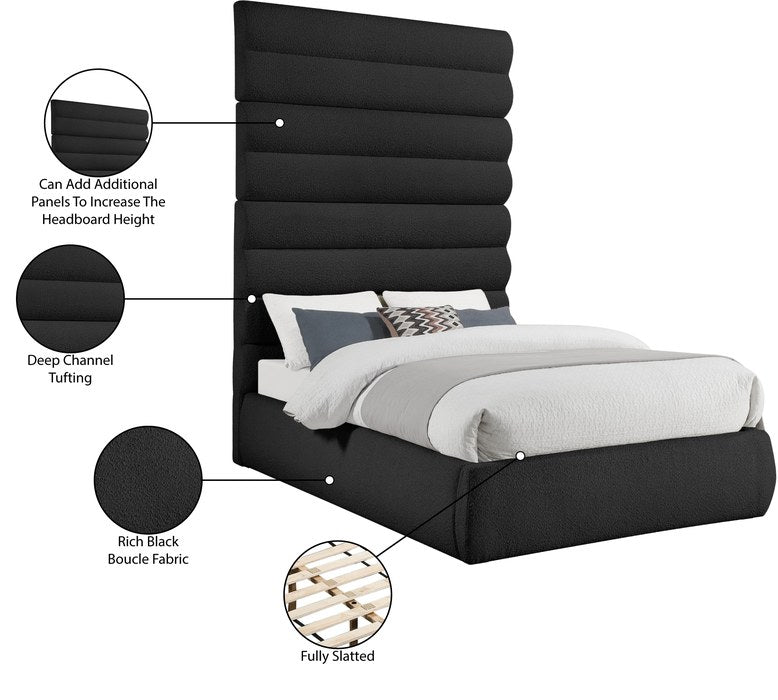 Meridian Furniture - Adam Black Boucle Fabric Upholstered King Bed - B1256Black-K90 - GreatFurnitureDeal