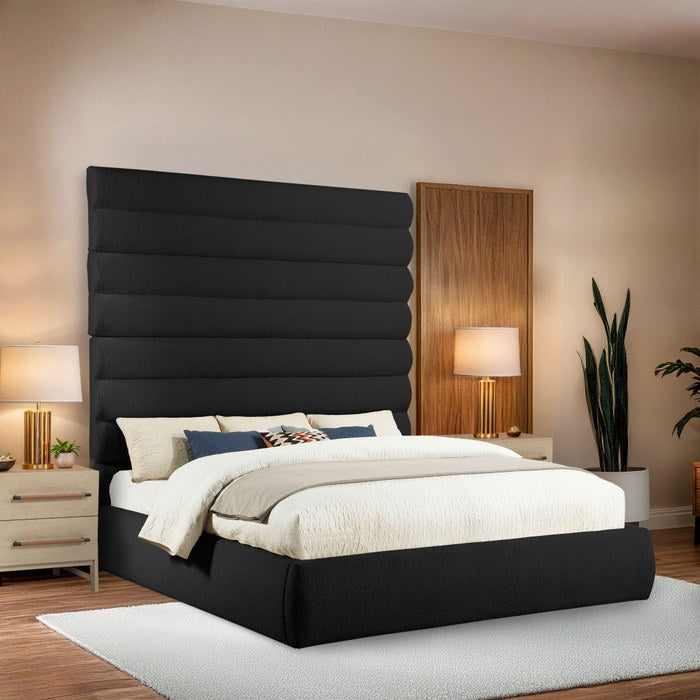 Meridian Furniture - Adam Black Boucle Fabric Upholstered King Bed - B1256Black-K90 - GreatFurnitureDeal