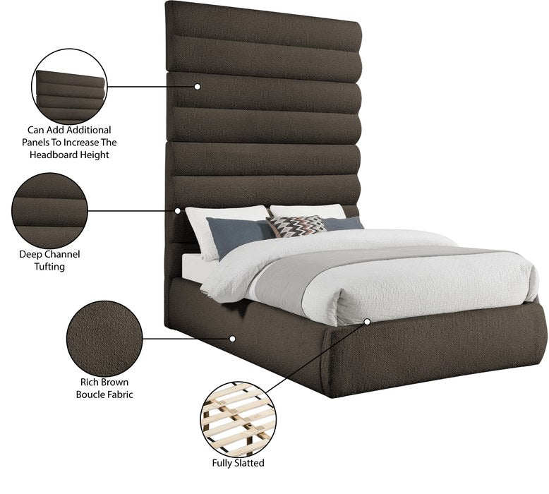 Meridian Furniture - Adam Brown Boucle Fabric Upholstered King Bed - B1256Brown-K90 - GreatFurnitureDeal
