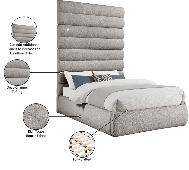 Meridian Furniture - Adam Taupe Boucle Fabric Upholstered King Bed - B1256Taupe-K90 - GreatFurnitureDeal
