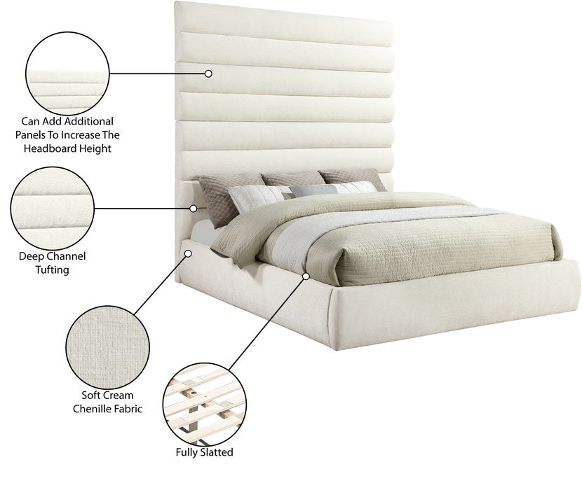 Meridian Furniture - Adam Cream Chenille Fabric Upholstered King Bed - B1257Cream-K90 - GreatFurnitureDeal