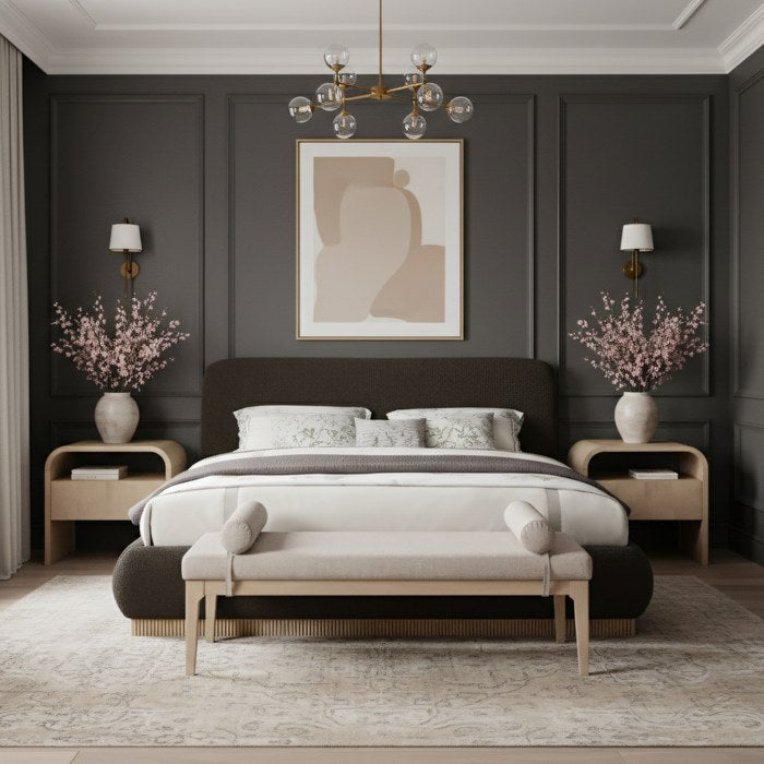 Meridian Furniture - Rigby Brown Boucle Fabric Upholstered King Bed - B1275Brown-K - GreatFurnitureDeal