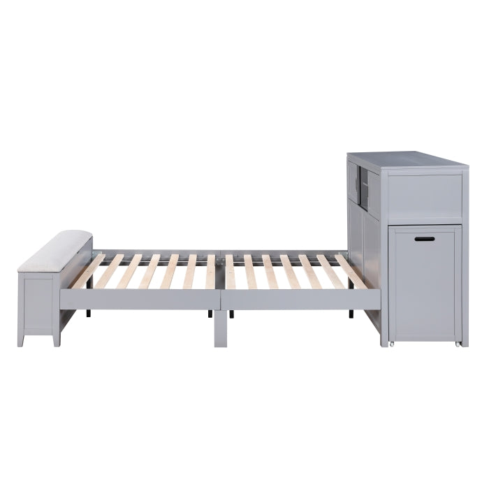 Homelegance - Sloane Full Bookcase Bed with Hidden Desk, Stool and Storage Bench in Gray - B2024GYBCF-1 - GreatFurnitureDeal