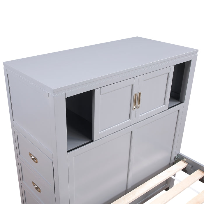 Homelegance - Sloane Full Bookcase Bed with Hidden Desk, Stool and Storage Bench in Gray - B2024GYBCF-1 - GreatFurnitureDeal