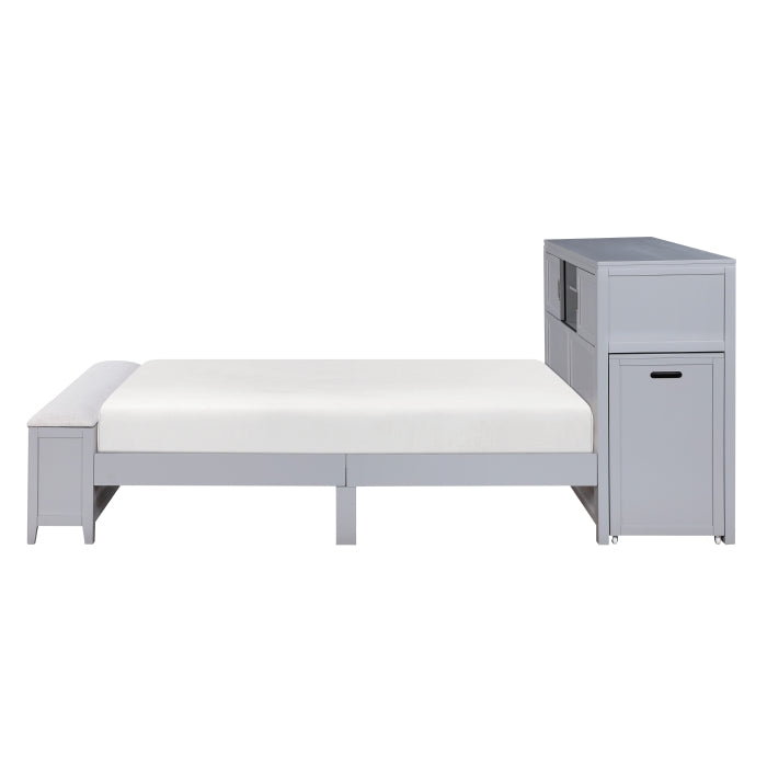 Homelegance - Sloane Full Bookcase Bed with Hidden Desk, Stool and Storage Bench in Gray - B2024GYBCF-1 - GreatFurnitureDeal