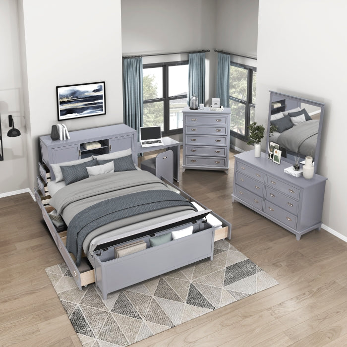 Homelegance - Sloane Full Bookcase Bed with Hidden Desk, Stool and Storage Bench in Gray - B2024GYBCF-1 - GreatFurnitureDeal