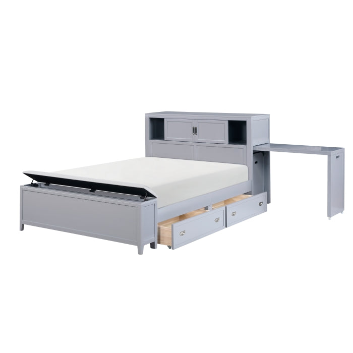 Homelegance - Sloane Full Bookcase Bed with Hidden Desk, Stool and Storage Bench in Gray - B2024GYBCF-1 - GreatFurnitureDeal