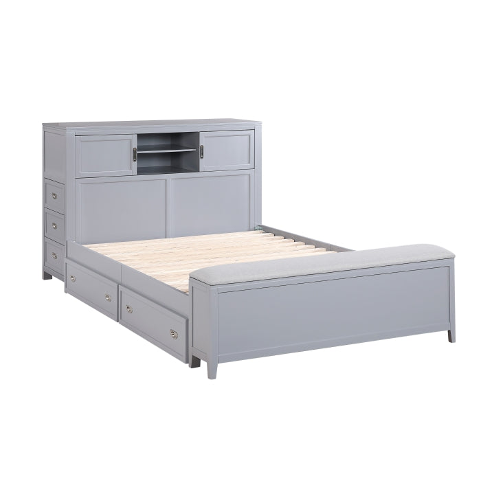 Homelegance - Sloane Full Bookcase Bed with Hidden Desk, Stool and Storage Bench in Gray - B2024GYBCF-1 - GreatFurnitureDeal