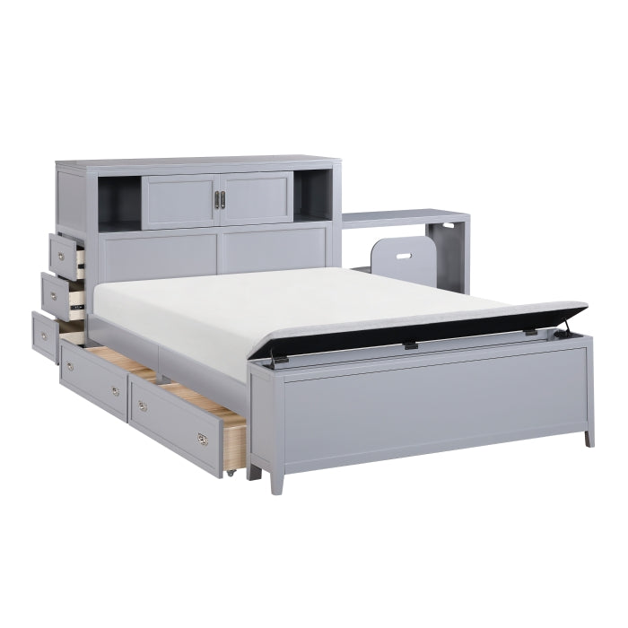 Homelegance - Sloane Full Bookcase Bed with Hidden Desk, Stool and Storage Bench in Gray - B2024GYBCF-1 - GreatFurnitureDeal