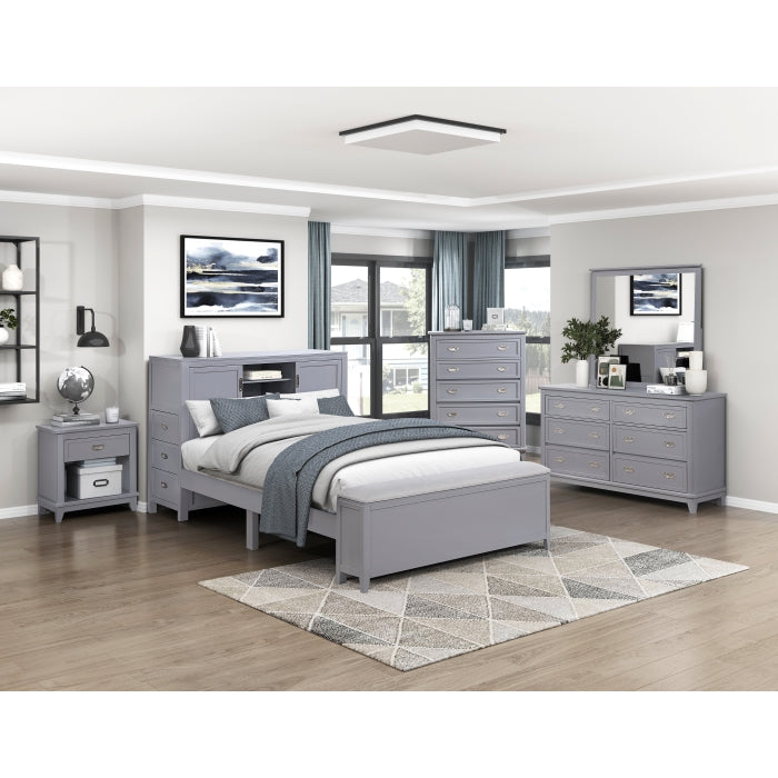 Homelegance - Sloane Full Bookcase Bed with Hidden Desk, Stool and Storage Bench in Gray - B2024GYBCF-1